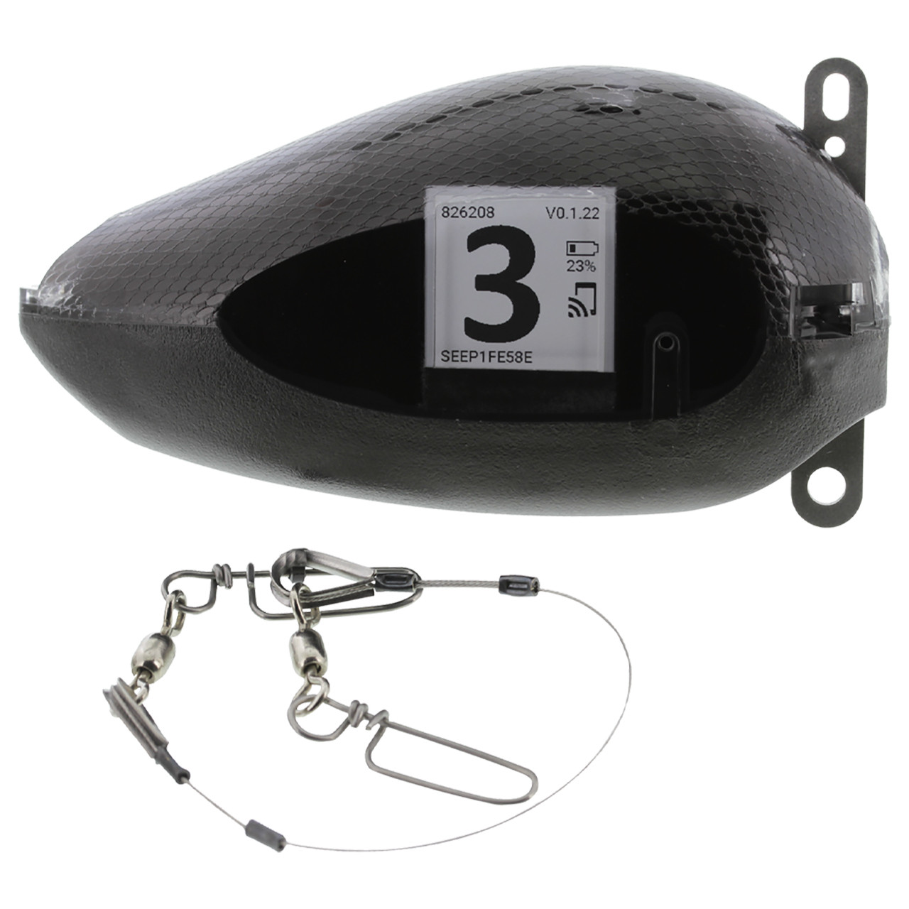 Scotty Seeker 5000 probe with safety leader for real-time depth, speed, and temperature readings in trolling applications.