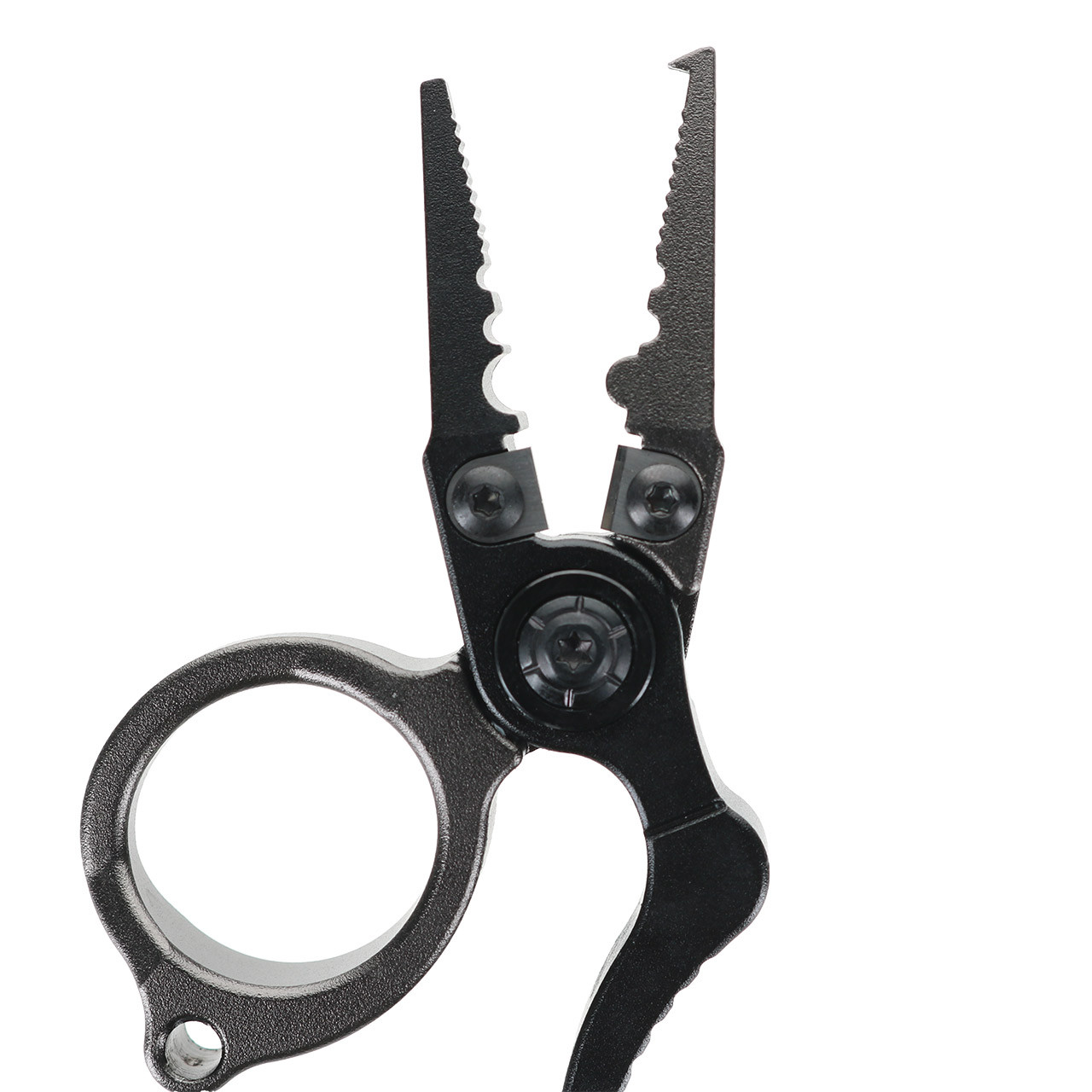 Close-up of the cutter on the FishUSA Quick Draw Split Ring Plier & Cutter.