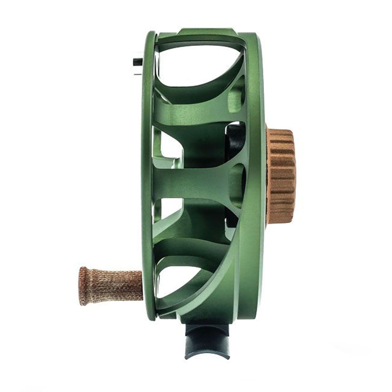 Ross Reels Cimarron Fly Reel color Matte Olive knob and side view