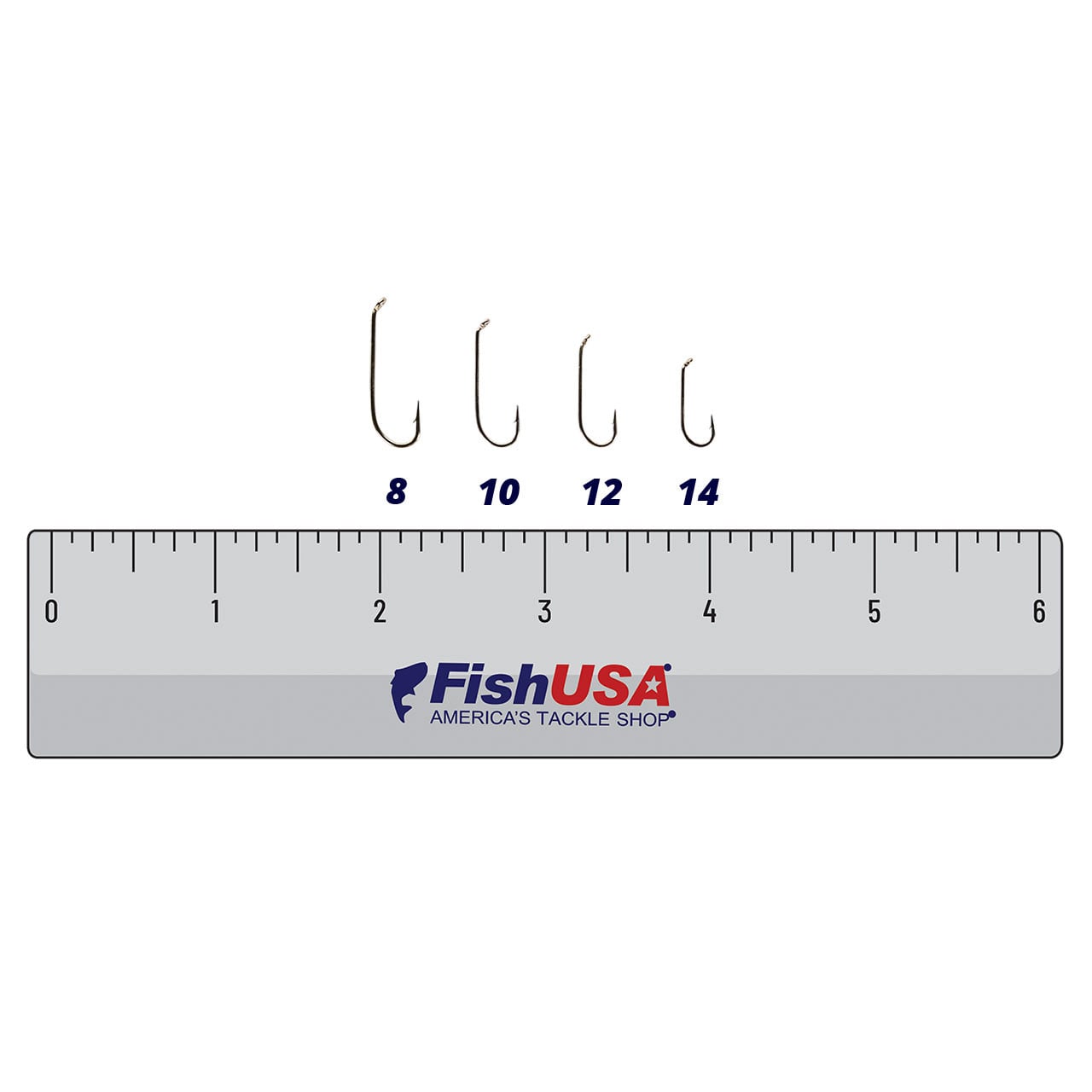FishUSA Dai-Riki 730 Nymph Hook sizes 8 10 12 14 with a ruler