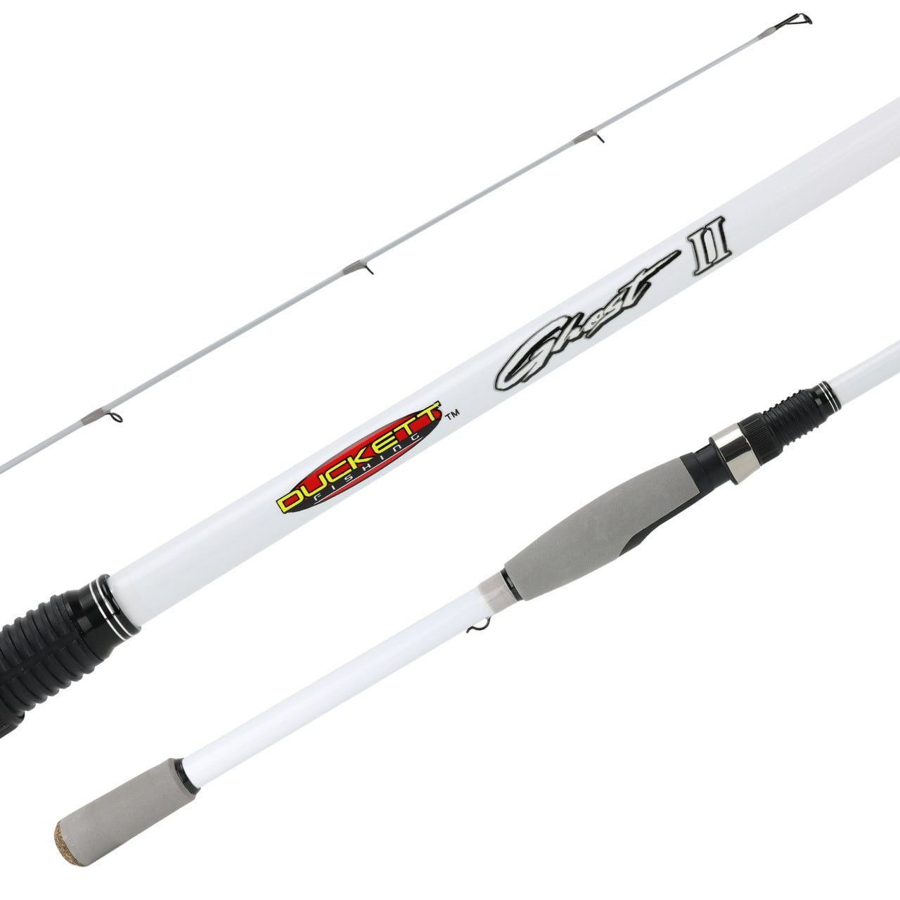 Duckett Ghost II Spinning Rod showing the guides, blank and the handle