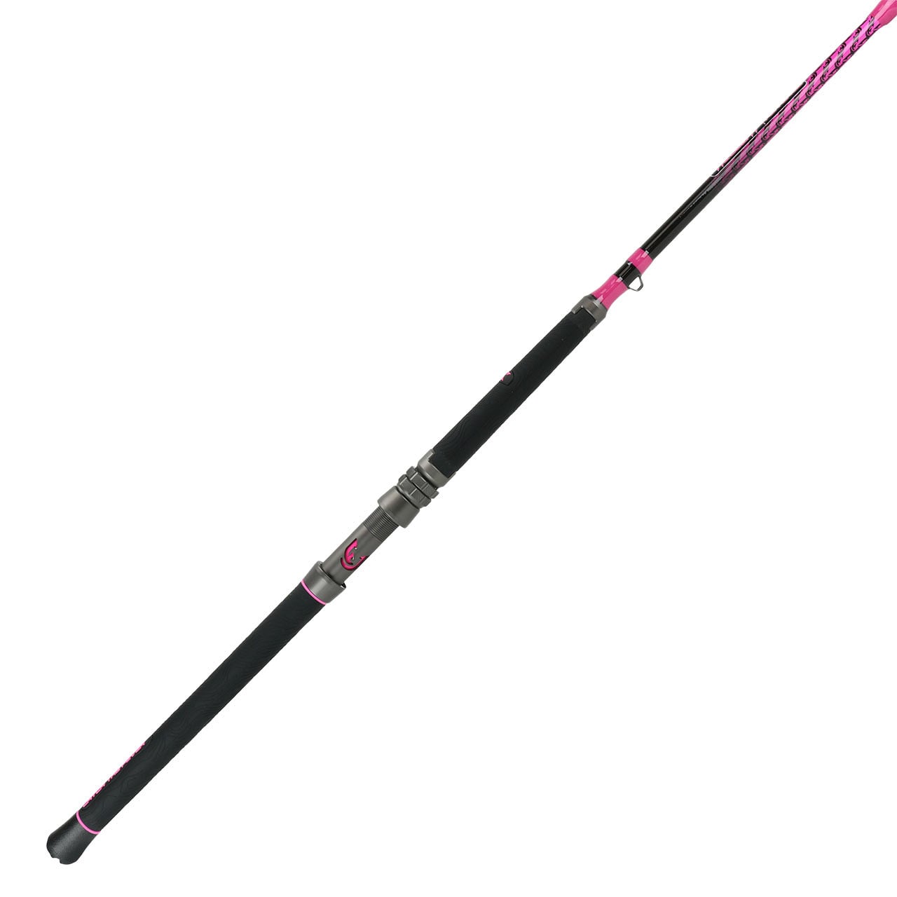 Catch The Fever HellCat Revenge Spinning Rod color Pink non-slip two-part silicone polymer grip handle.