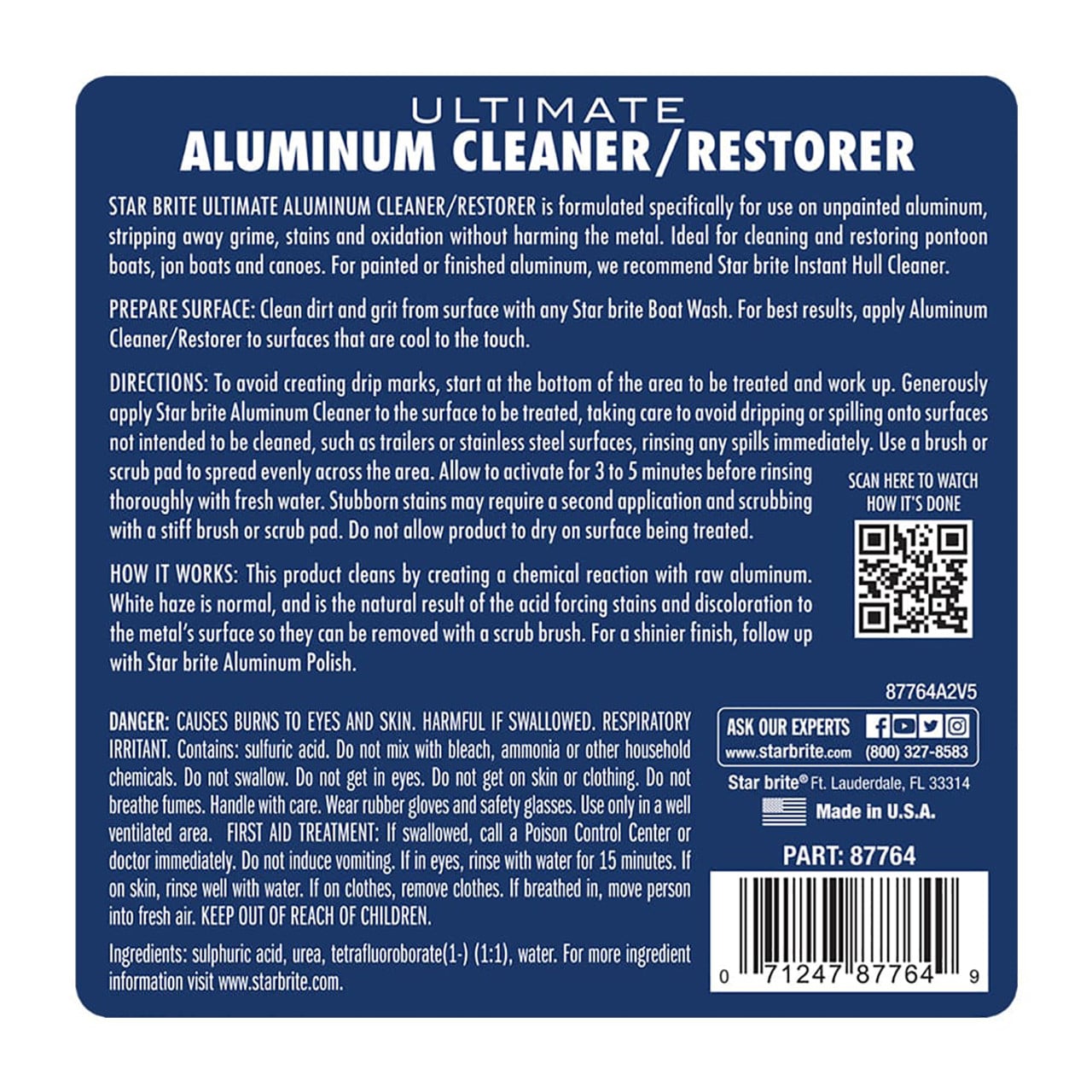 Star Brite Ultimate Aluminum Cleaner & Restorer, back label with directions