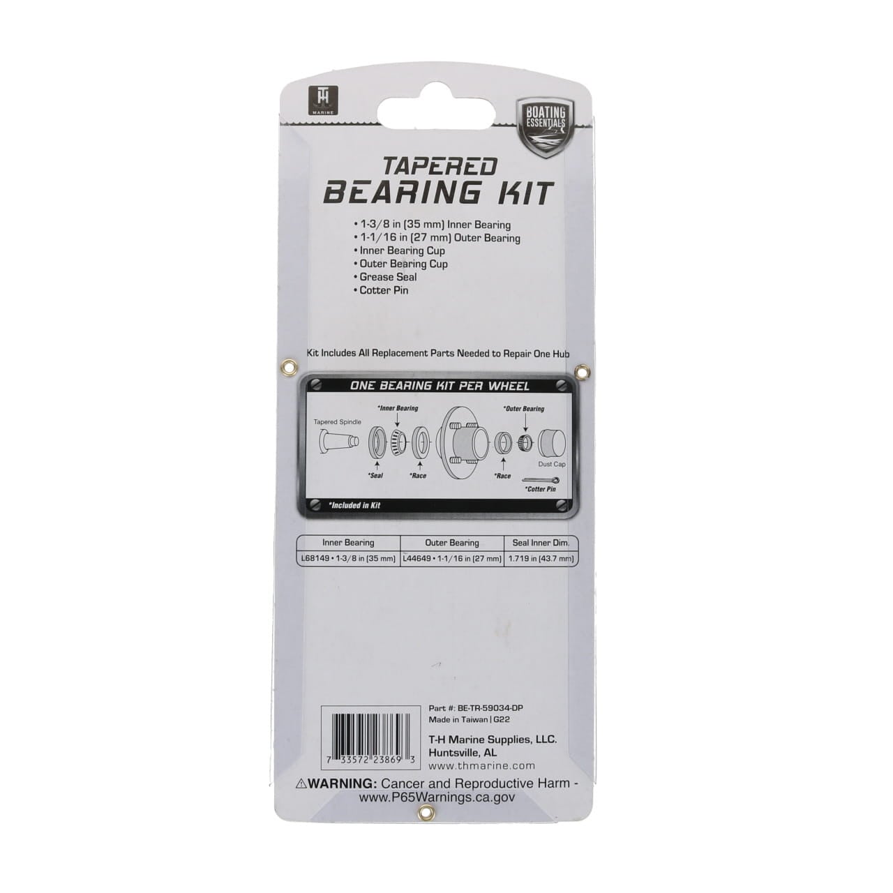 Boating Essentials Wheel Bearing Kit package back