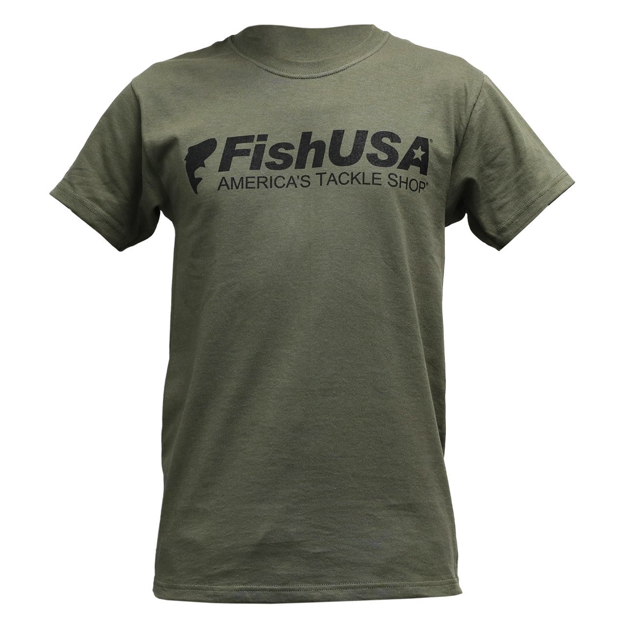 FishUSA Covert Short Sleeve T-Shirt in military green with bold front logo and classic crewneck style