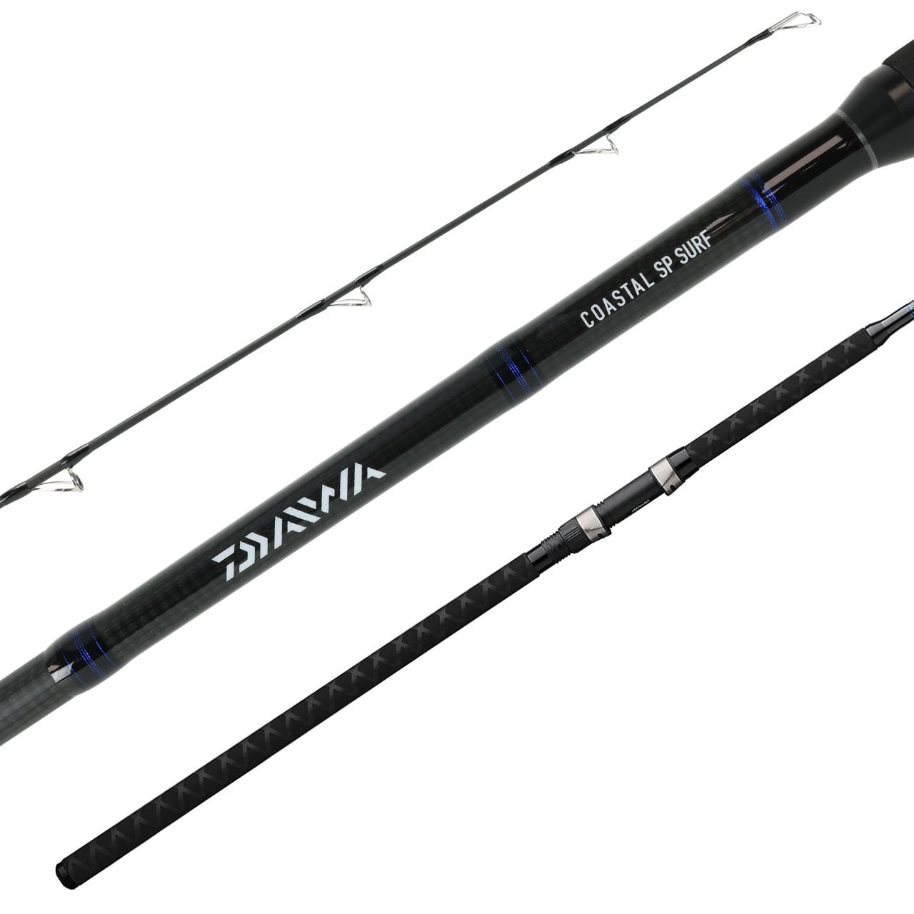 Daiwa Coastal SP Surf Spinning Rods tri pic showing guides, blank and handle