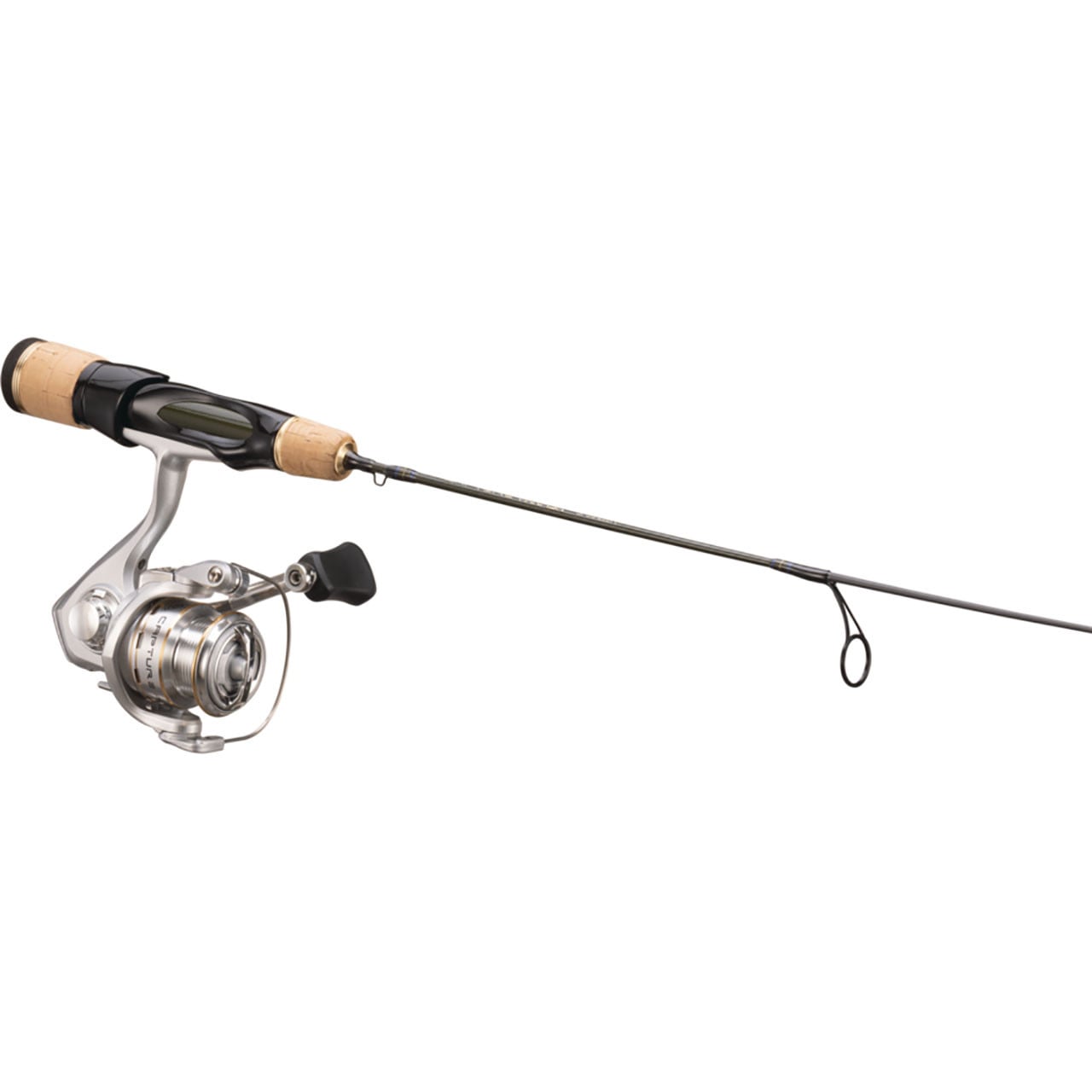 13 Fishing Capture Panfish Ice Fishing Combo close up of handle and reel
