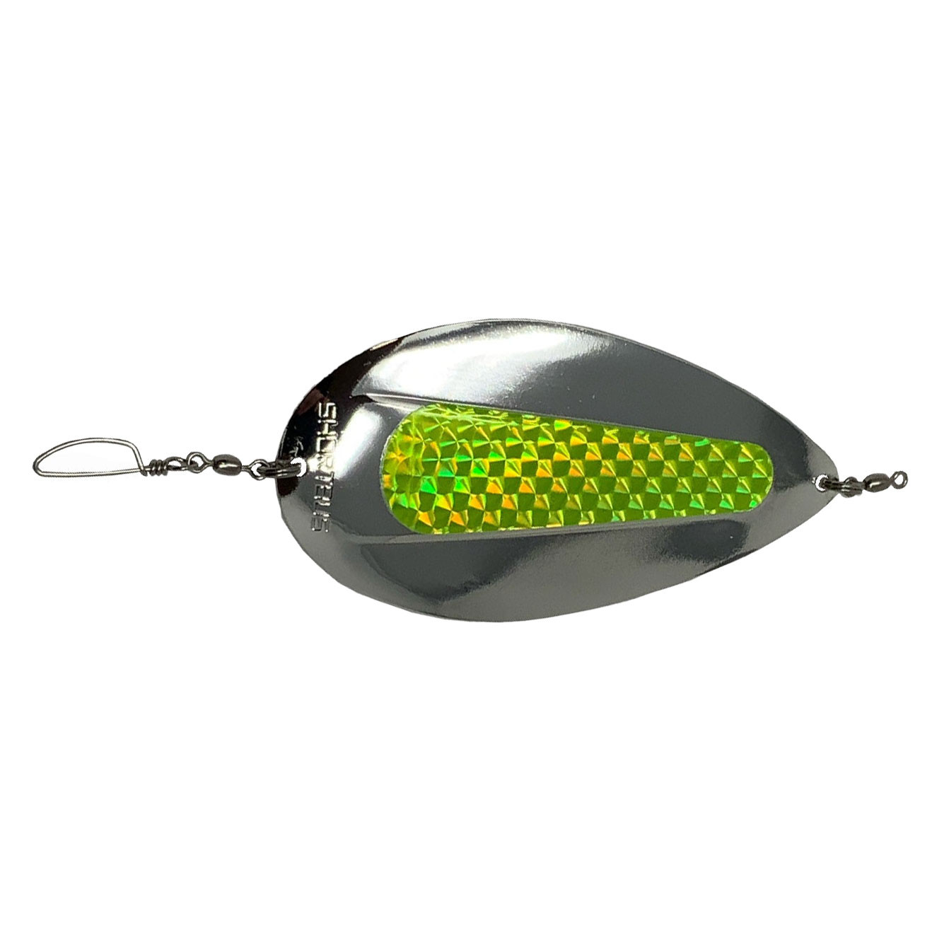 Shortbus Kokanee Dodger color Pure Silver Chartreuse Scale Center