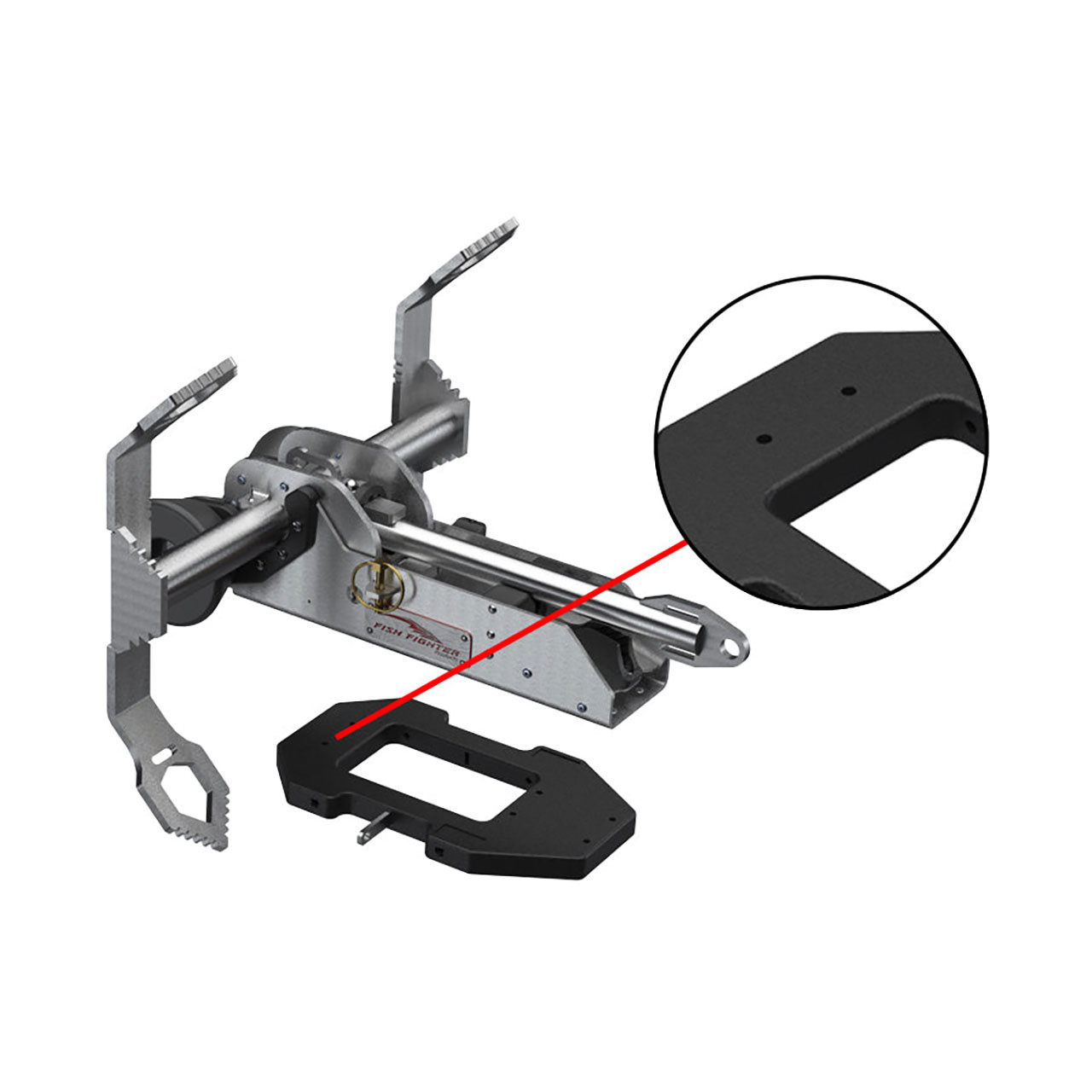 Fish Fighter Quick Mount Anchor Nest Mount diagram of how  anchor nest mounts with bow mount (bow mount not included and sold separately)