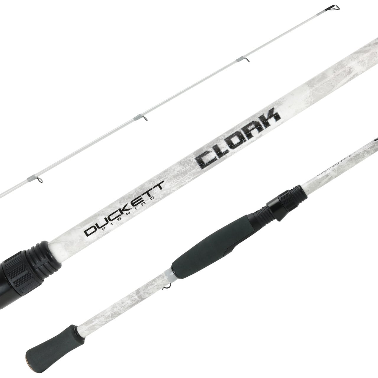 Duckett Cloak Spinning Rod tri pic showing the guides, blank and handle