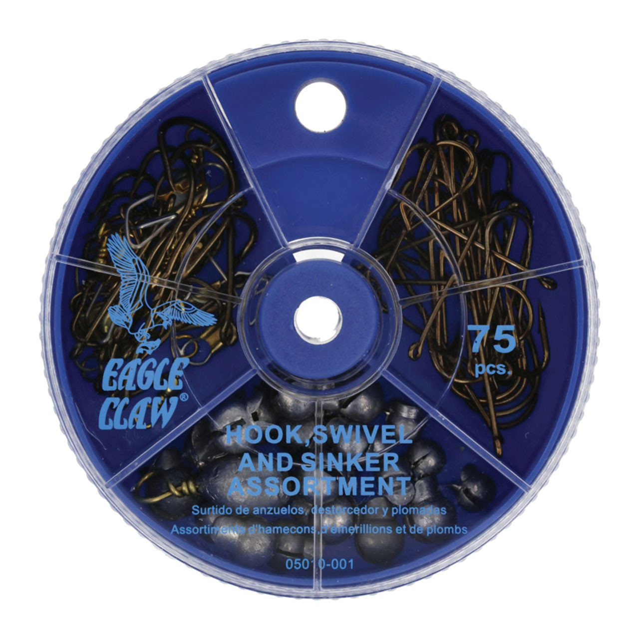 Eagle Claw Hook, Swivel, and Sinker Assortment 75 piece