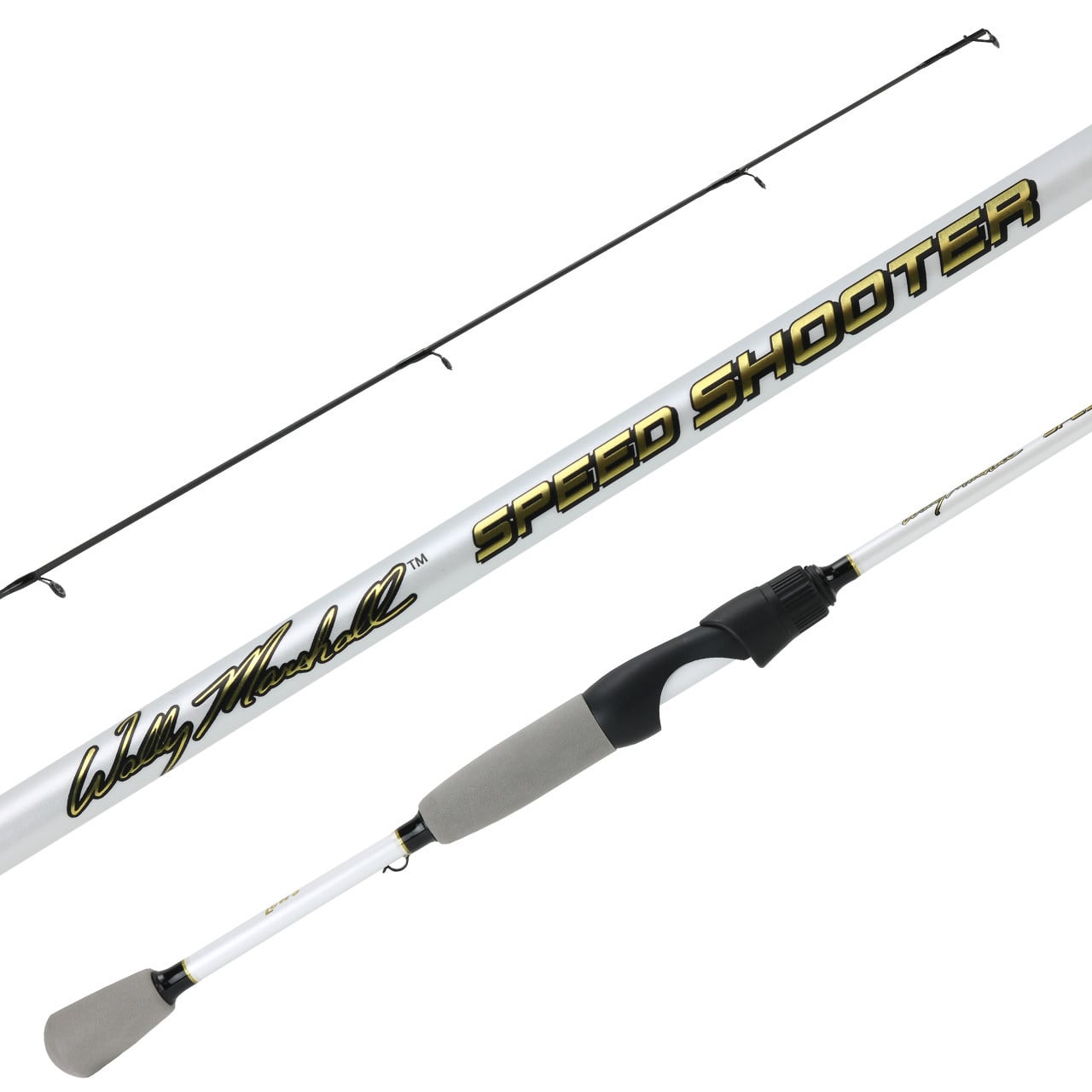 Lew's Wally Marshall Speed Shooter Spinning Rod tri pictures showing the guides, blank and handle