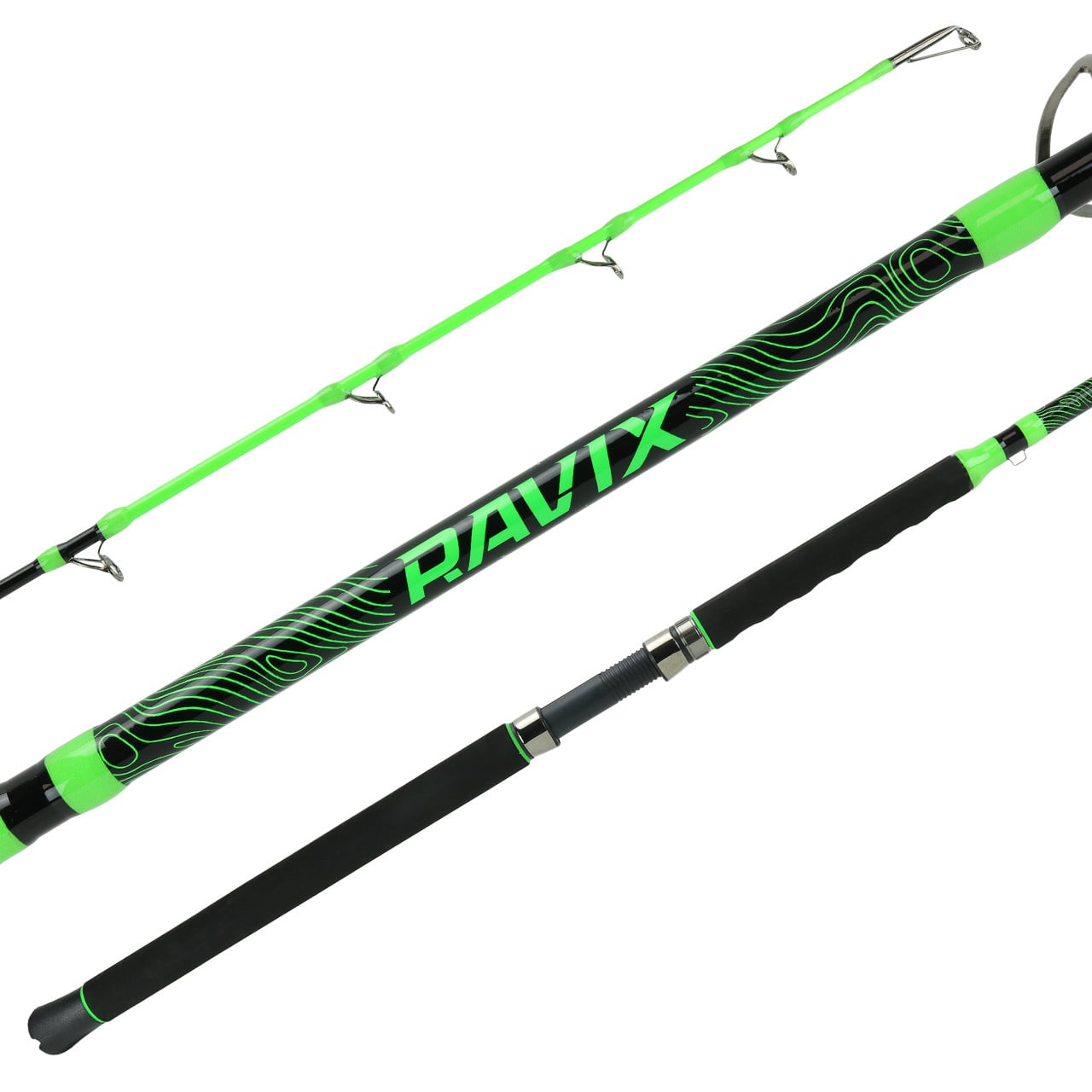 Catch The Fever Ravix Spinning Rod tri pic showing the guides, blank and handle