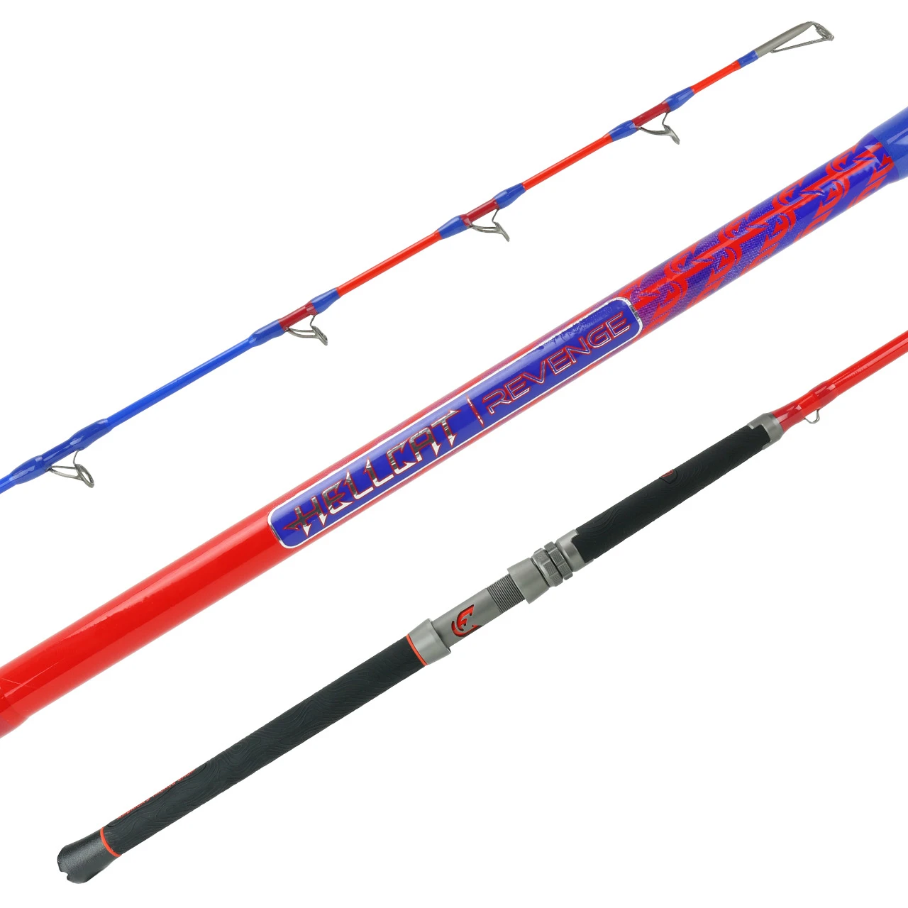 Catch The Fever FishUSA HellCat Revenge Spinning Rod tri pic showing the guides, blank and handle