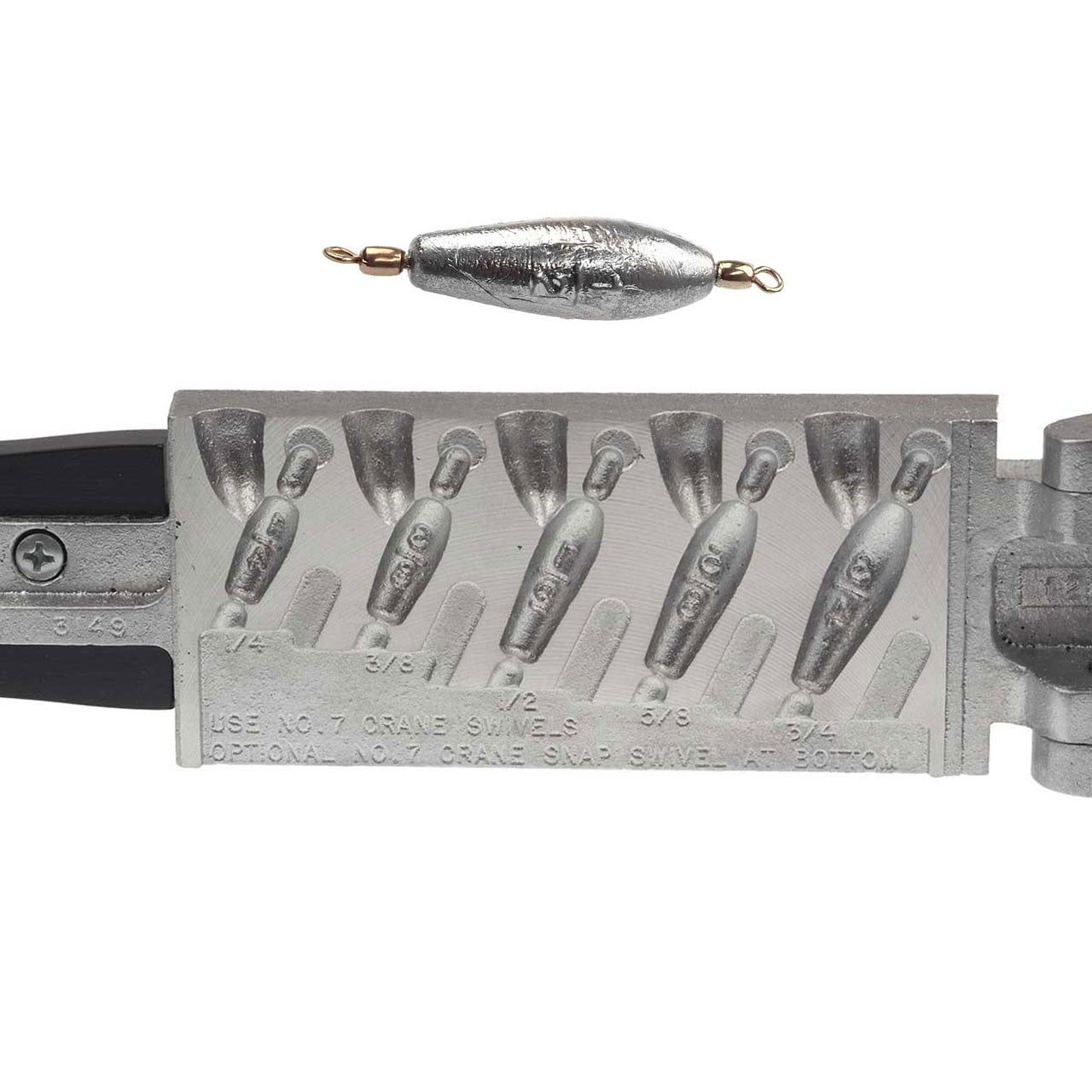 Do-It Swiveling Trolling Sinker Mold for sizes 1/4, 3/8, 1/2, 5/8, & 3/4 oz. sinker is for display purposes only