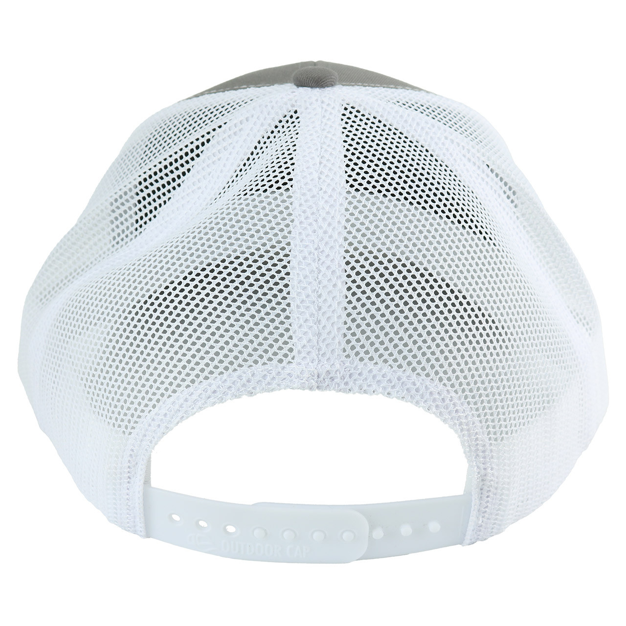 FishUSA Riverhide Trucker Hat back showing grey panels and white mesh
