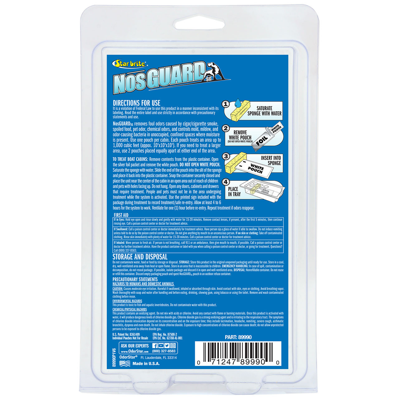 Star Brite NosGuard Boat Odor Eliminator back of package showing directions