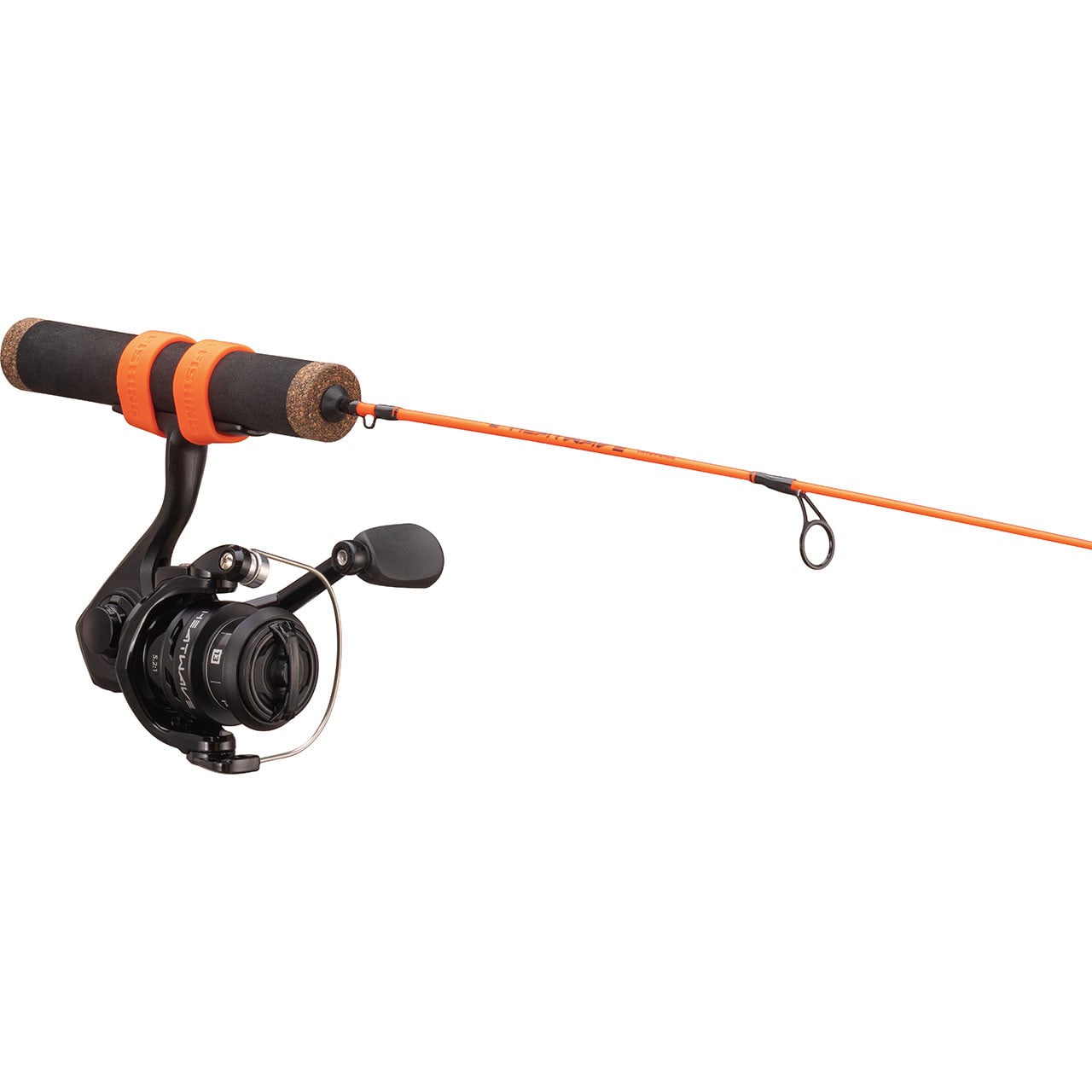 13 Fishing Heatwave Ice Spinning Combo reel and handle view