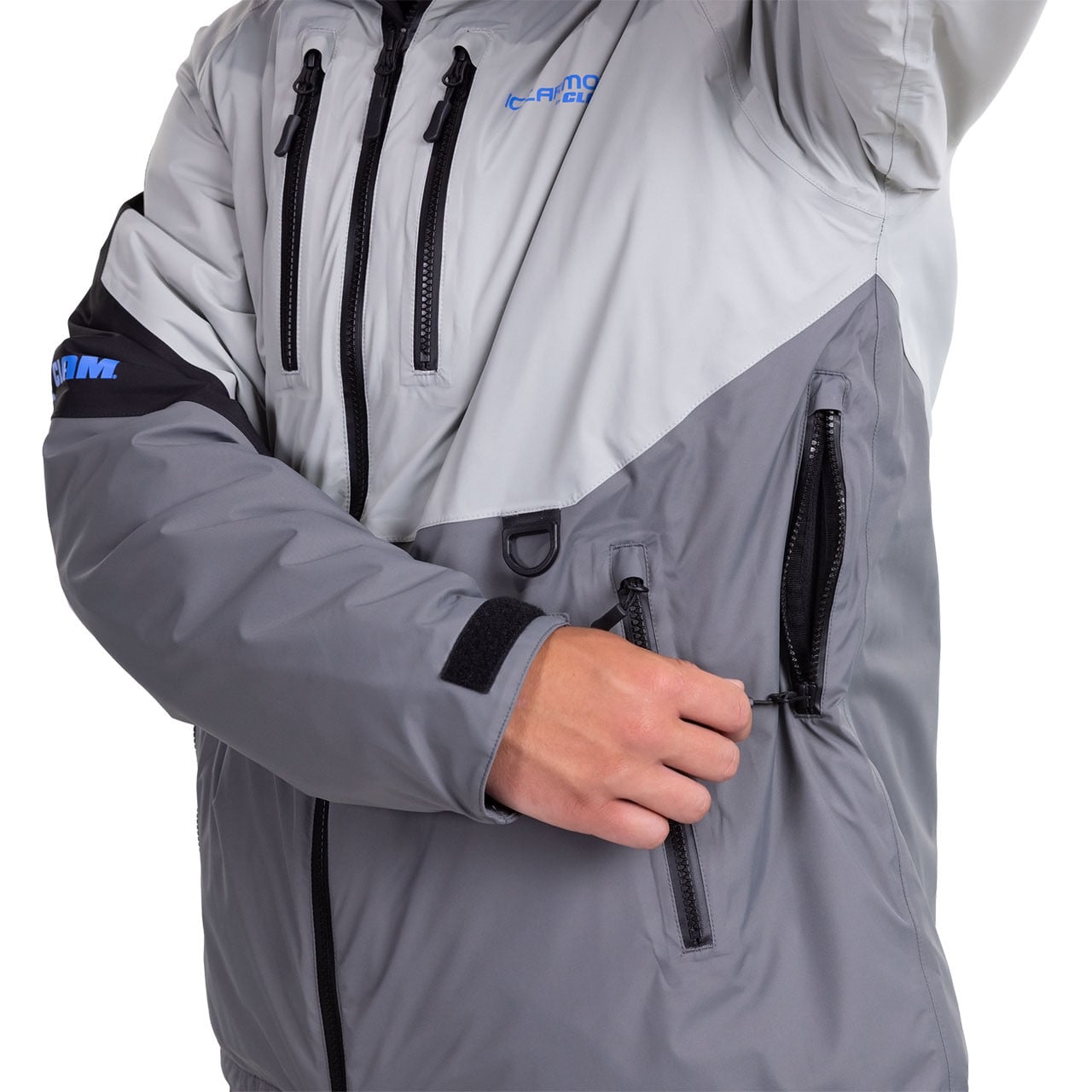 IceArmor Men's Vertex Float Parka color Gray-Gray-Black close up of side pocket