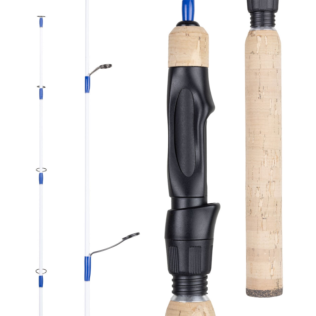 Clam TS Technique Specific Series Ice Rod handle type B close up of rod tip, guides, reel seat, and handle