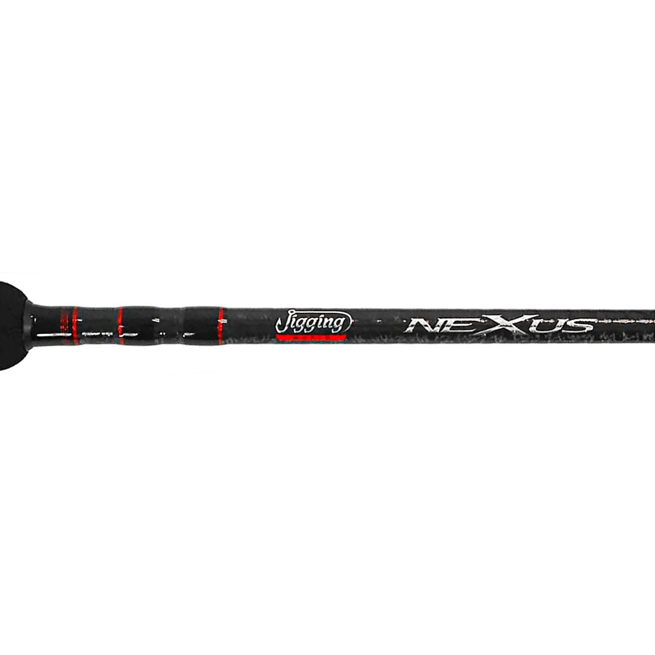 Jigging World Nexus 2.0 Spinning Rod close up of blank showing logo