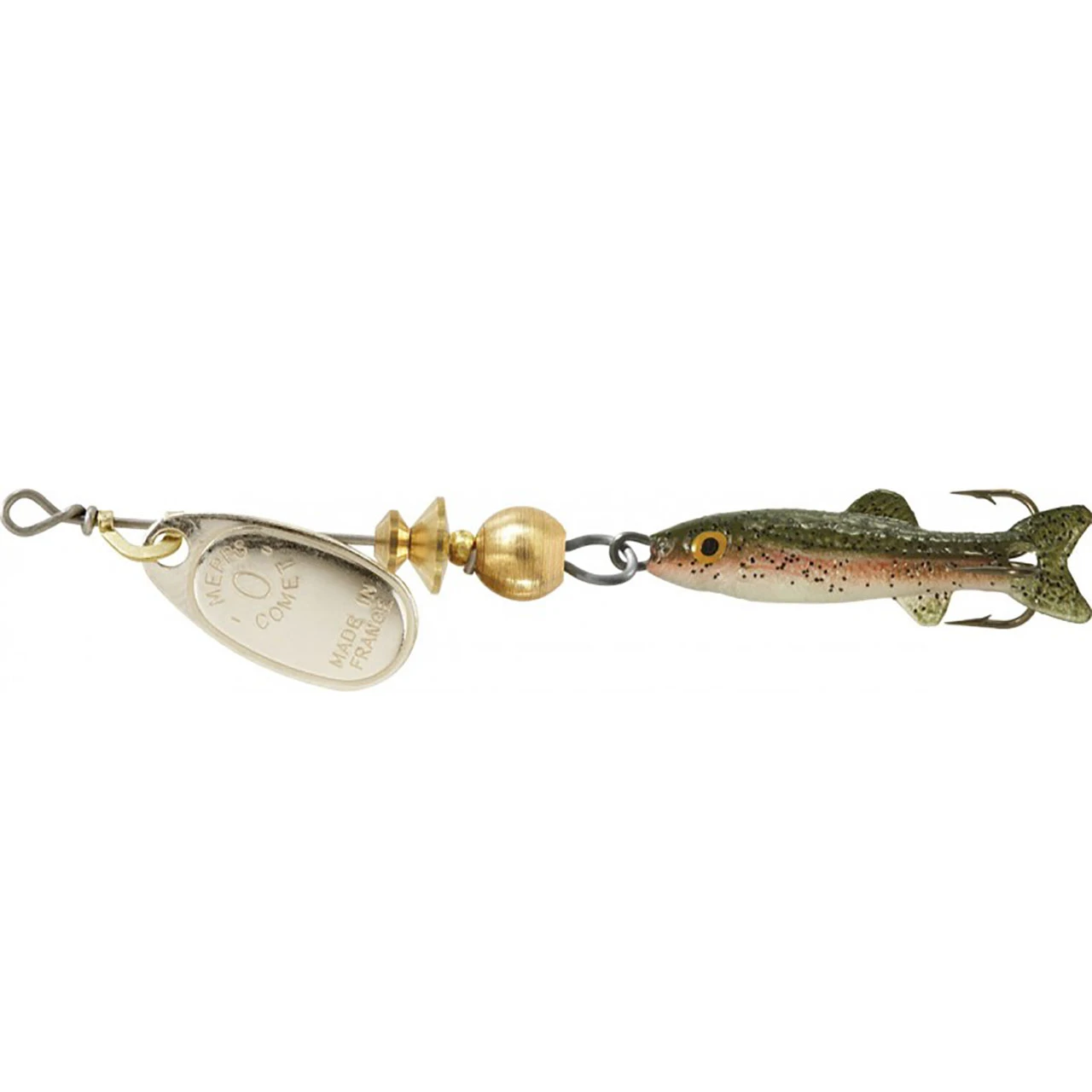 Mepps Comet Mino color Rainbow Trout with gold blade