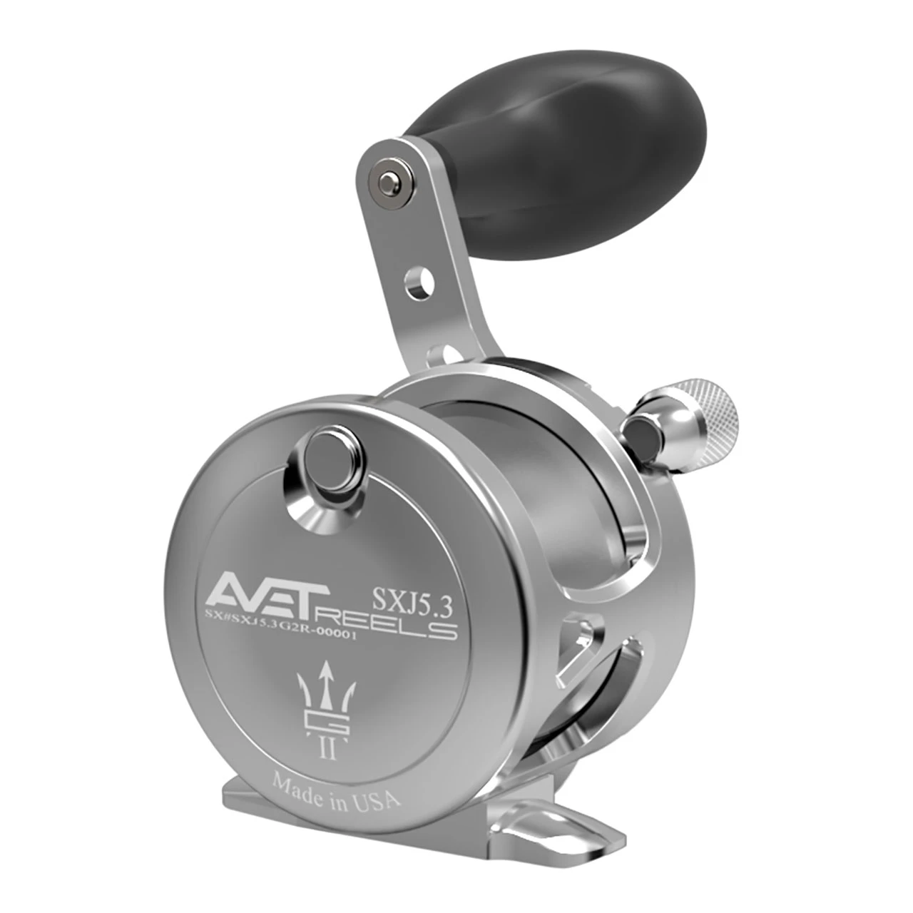 Avet SXJ G2 Lever Drag Conventional Reel color Silver right handed without Glide Plate back view