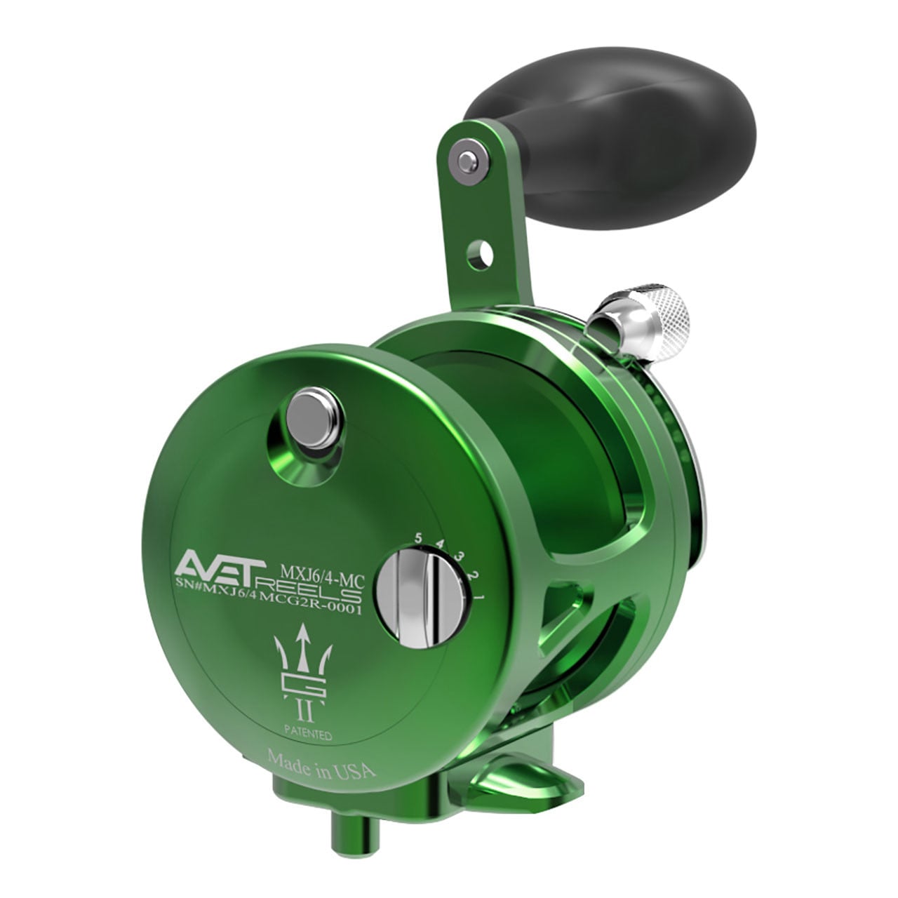 Avet MXJ MC G2 Two-Speed Lever Drag Conventional Reel color Greem right hand with Glide Plate