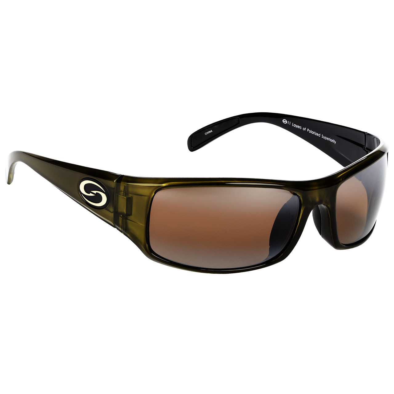 Strike King S-11 Optics Polarized Sunglasses in Dark Amber Brown Okeechobee Clear Gold Met. Black Two Tone