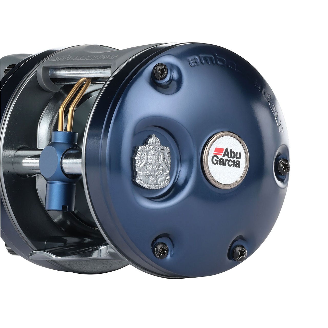 Abu Garcia Ambassadeur C4 Round Casting Reel model C4-5600 close up of logo on reel
