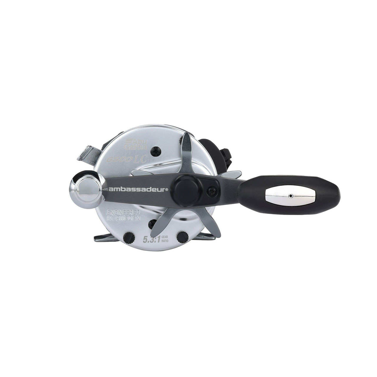 Abu Garcia Ambassadeur C3 Line Counter Reel model C3-6500LC close up of handle