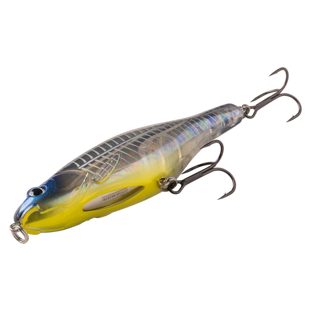 Booyah Speed Walker Topwater Lure color Elegy Bone showing the flash point under the chin of the bait