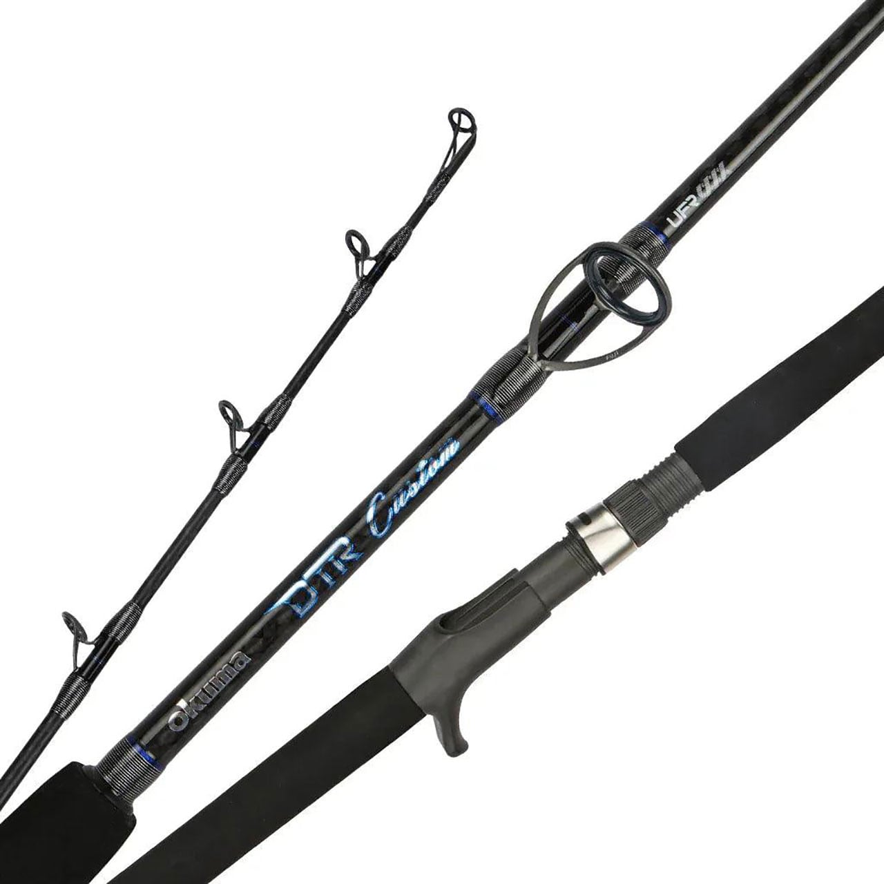 Okuma DTR Custom Offshore Casting Rod model DTR-C-581XXH tri-image showing handle, blank, and tip
