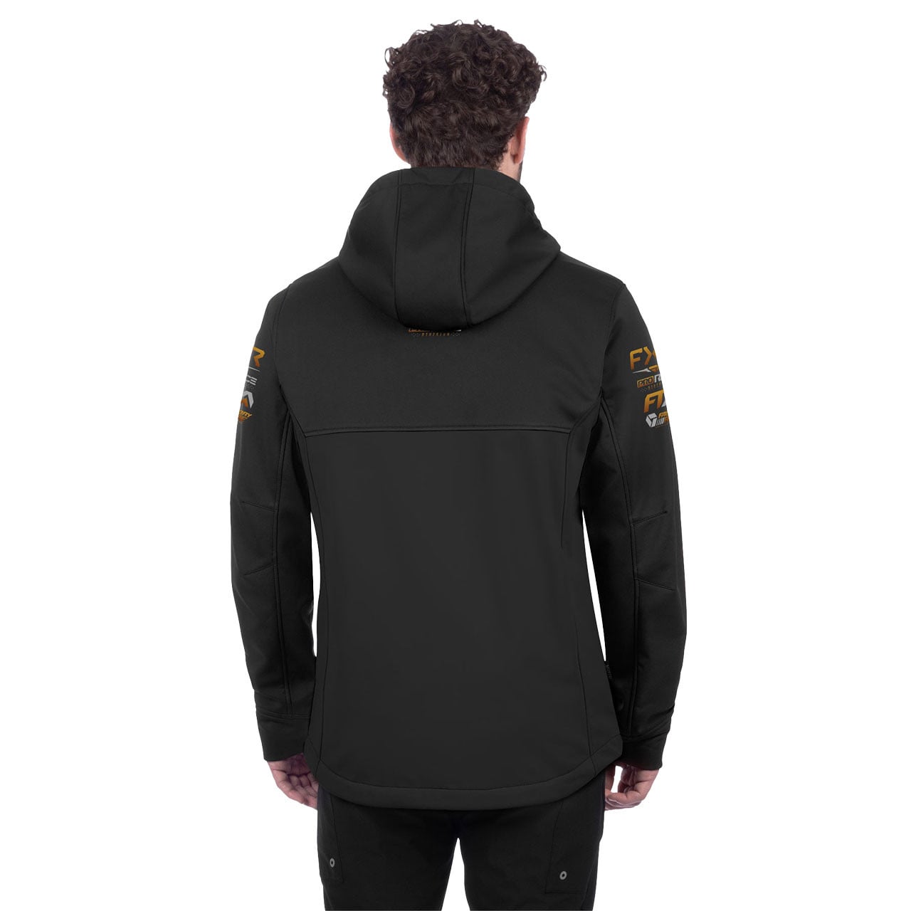 FXR Men's Hydrogen Softshell Jacket color Black-Kash back view on model