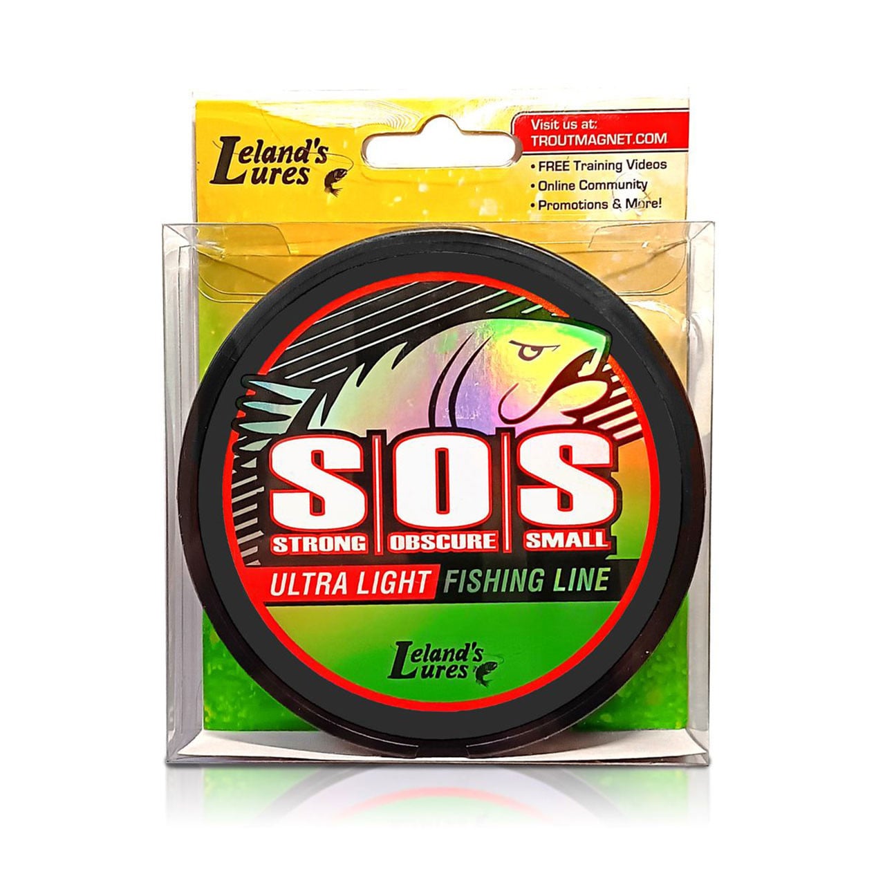 Leland's Lure Trout Magnet SOS Copolymer Fishing Line in packaging