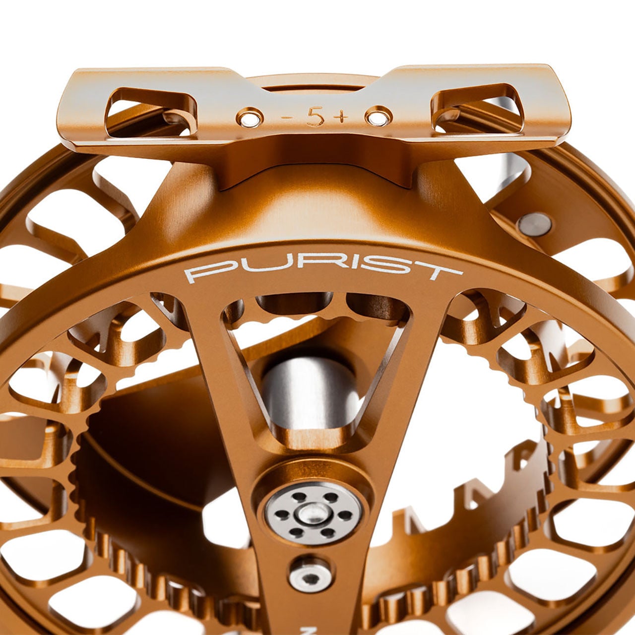 Lamson Purist II Fly Reel color Whiskey top view of frame
