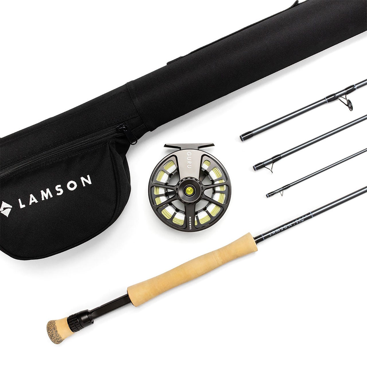 Lamson Guru Fly Rod & Reel Outfit model G7WTOUTFIT handle type B with included Cordura case and reel