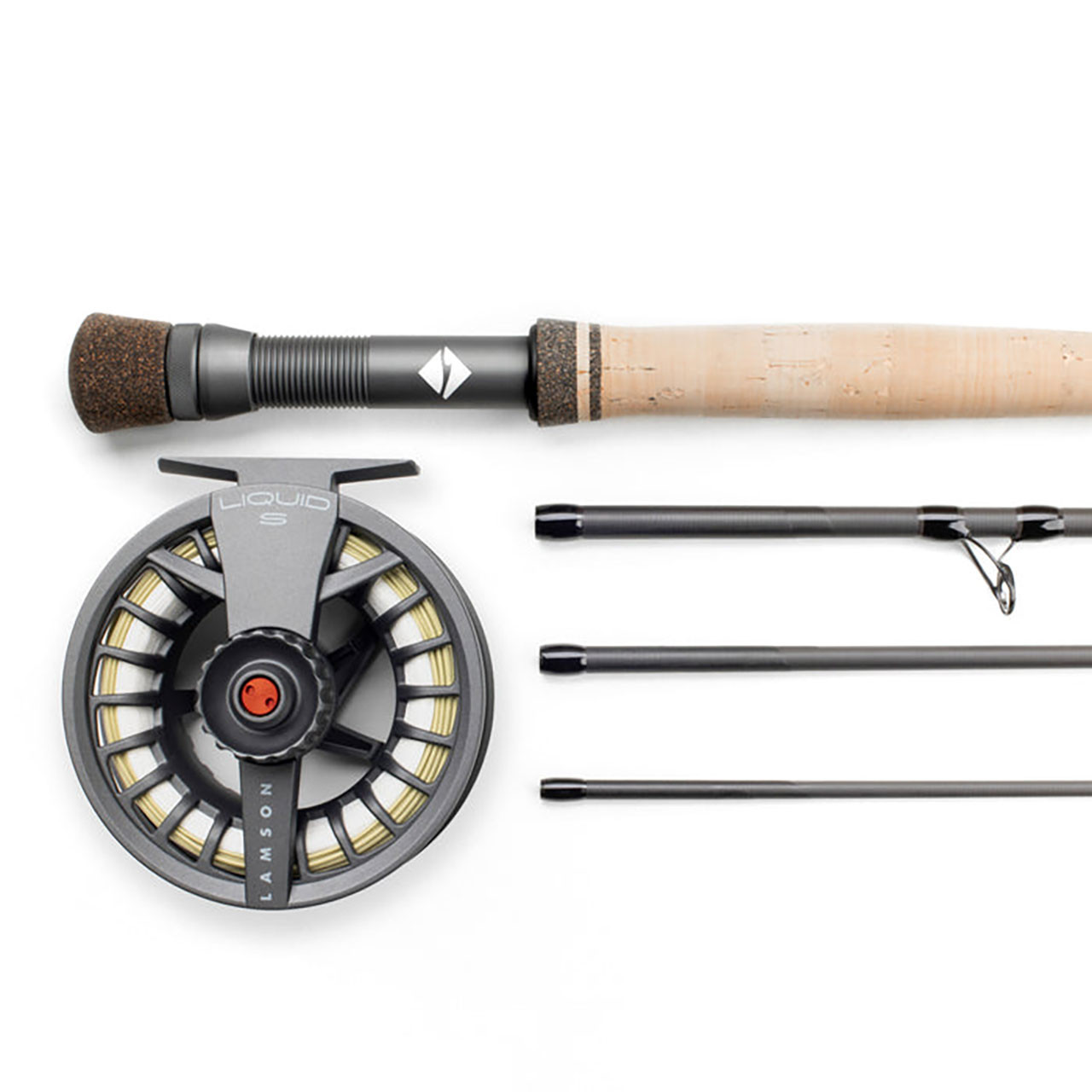 Lamson Liquid Fly Rod & Reel Outfit model LQ8WOUTFIT handle type B showing reel unattached