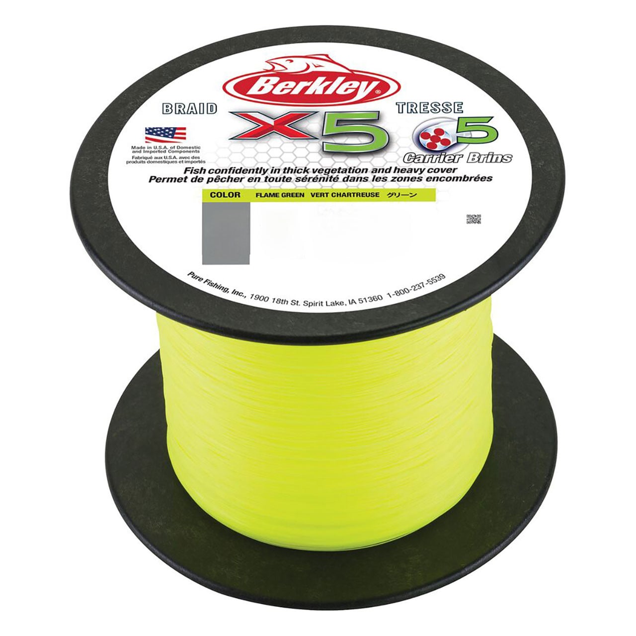 Berkley X5 Braided Fishing Line 2188 yds. spool color Flame Green