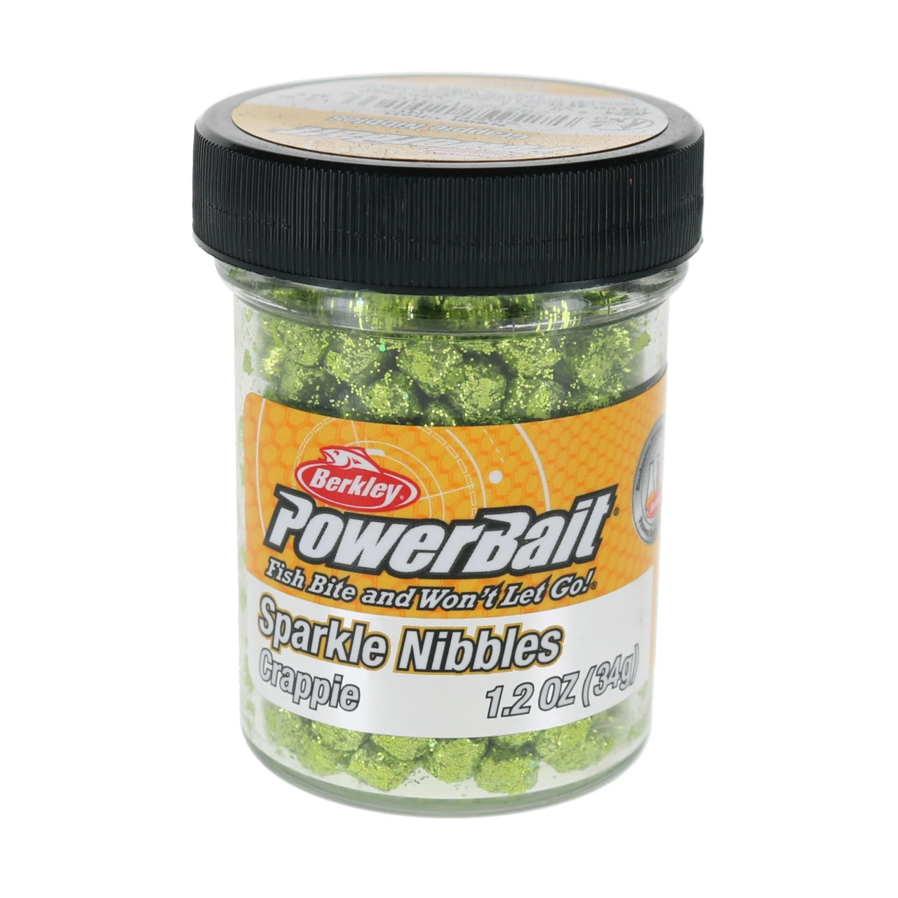 Berkley PowerBait Sparkle Crappie Nibbles color Neon Chartreuse in the jar