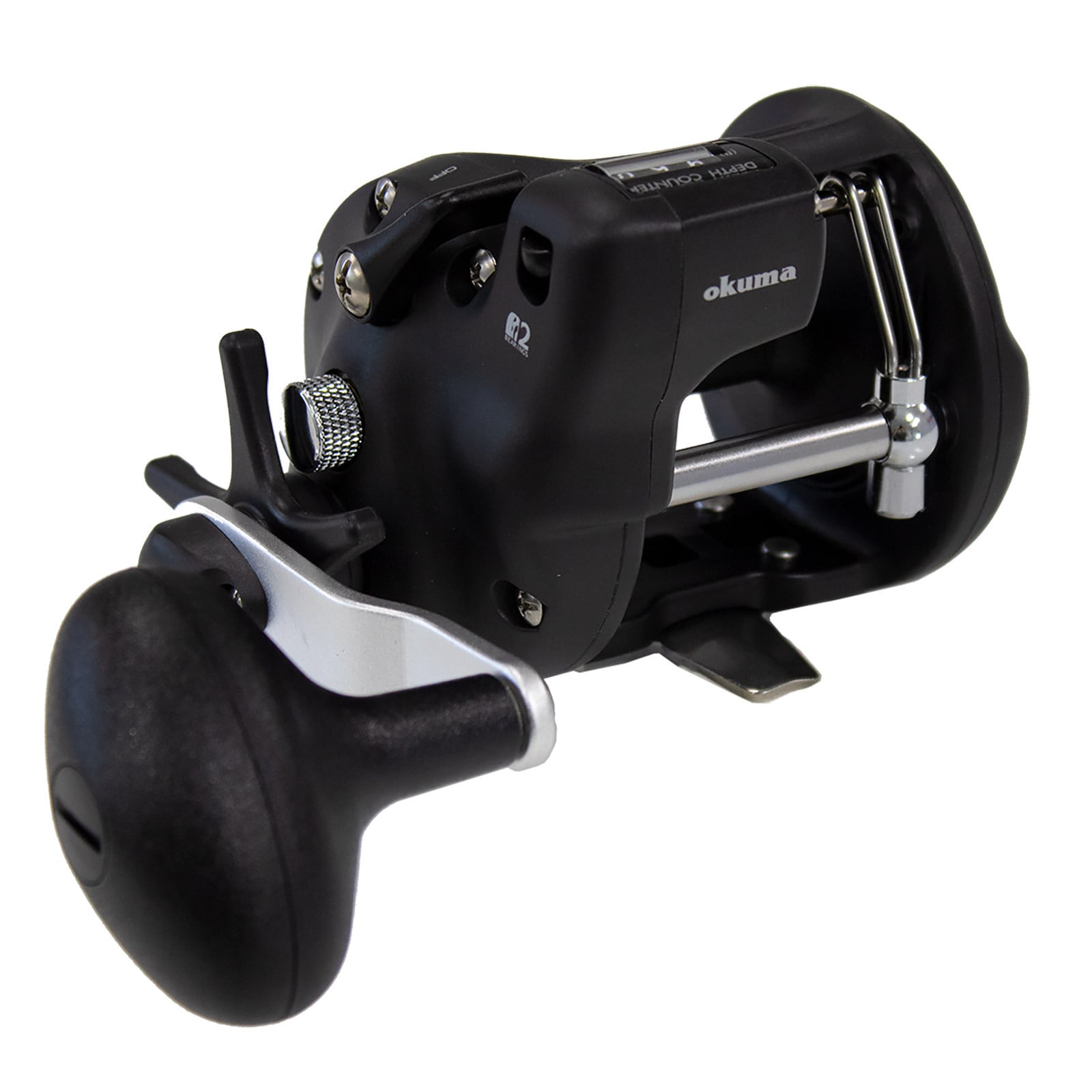 Okuma Magda Pro DXT Line Counter Reel Pre-spooled Braid front 1/4 turn right