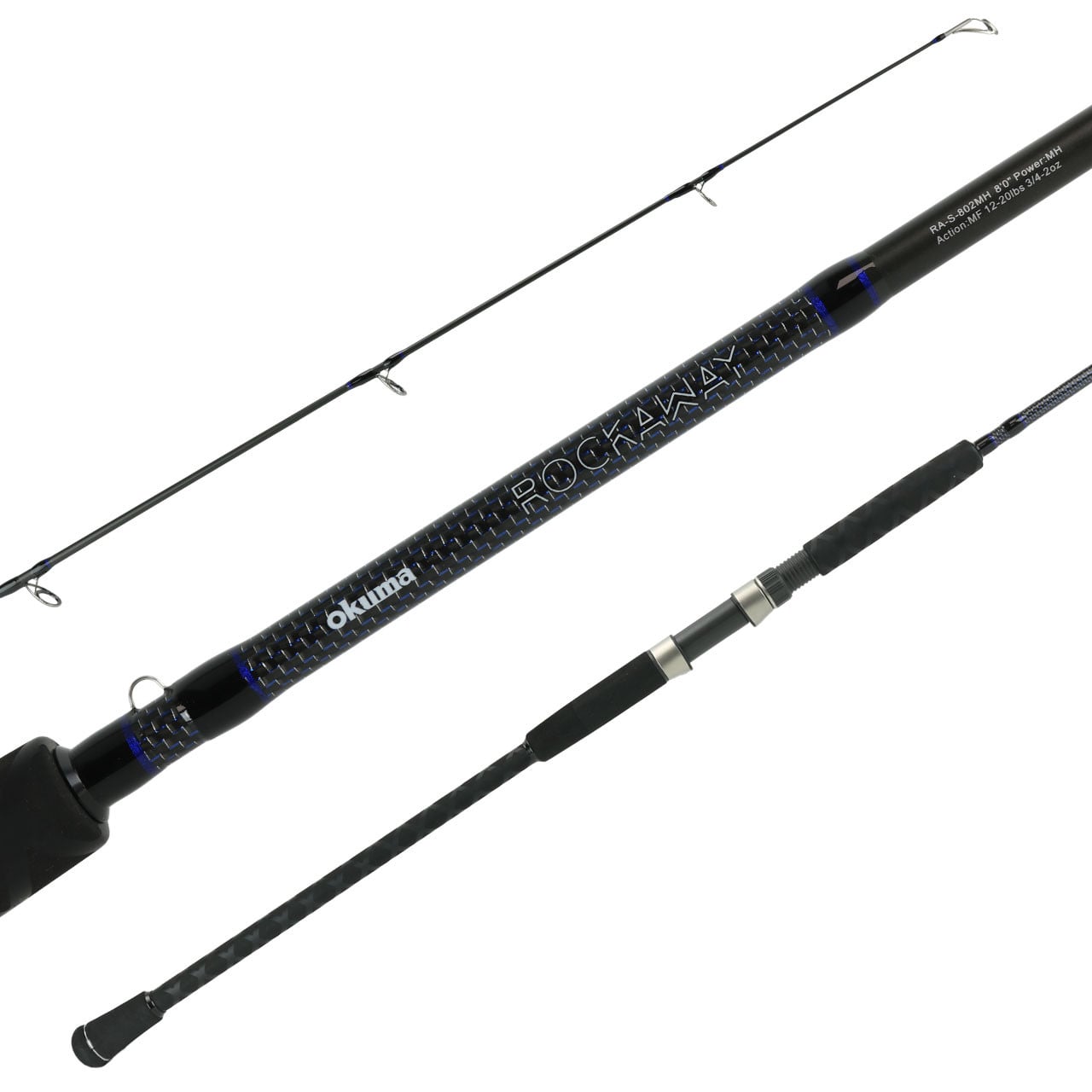 Okuma Rockaway Surf Spinning Rod tri picture showing the guides, blank and handle
