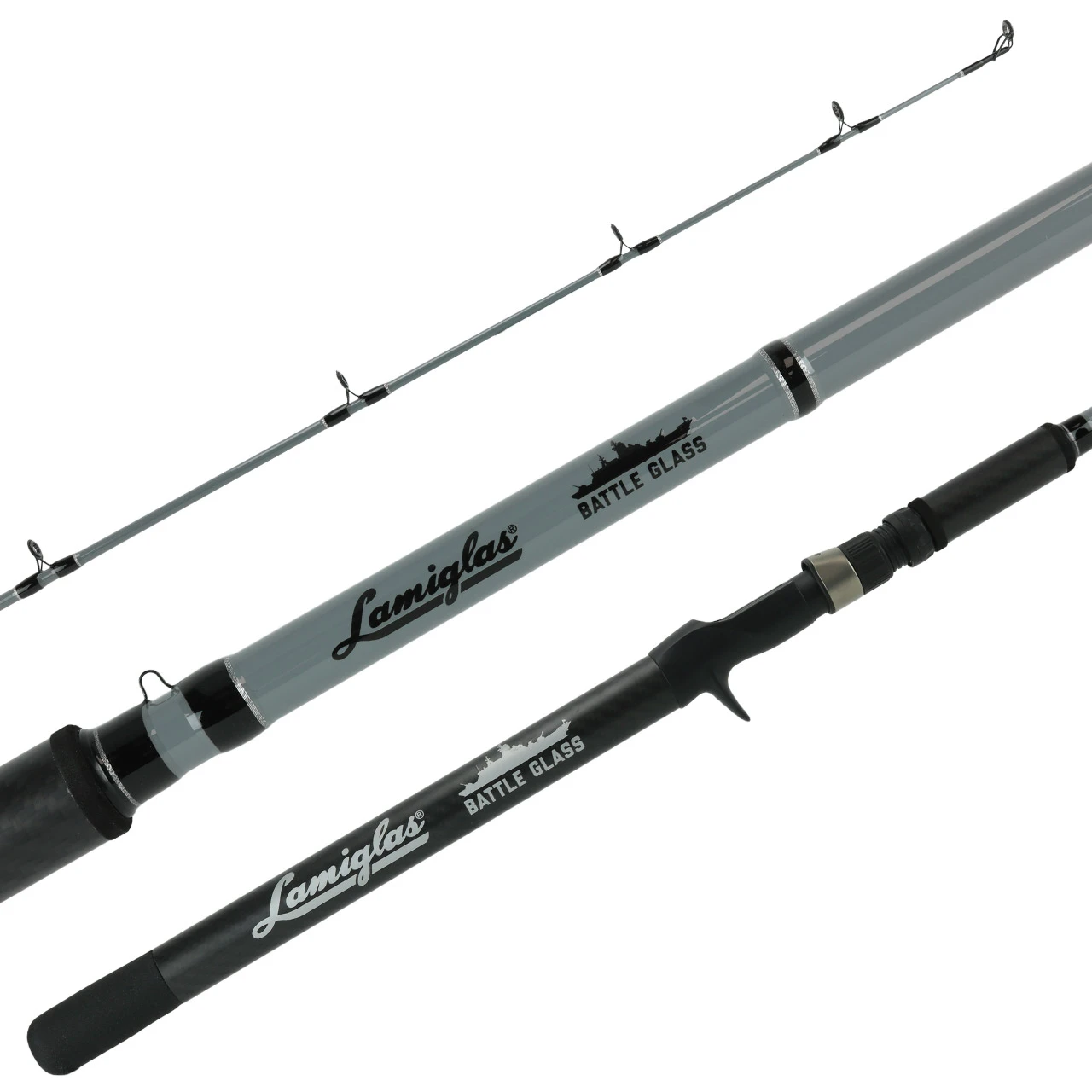 Lamiglas Battle Glass Salmon & Steelhead Casting Rod showing the guides, blank and handle