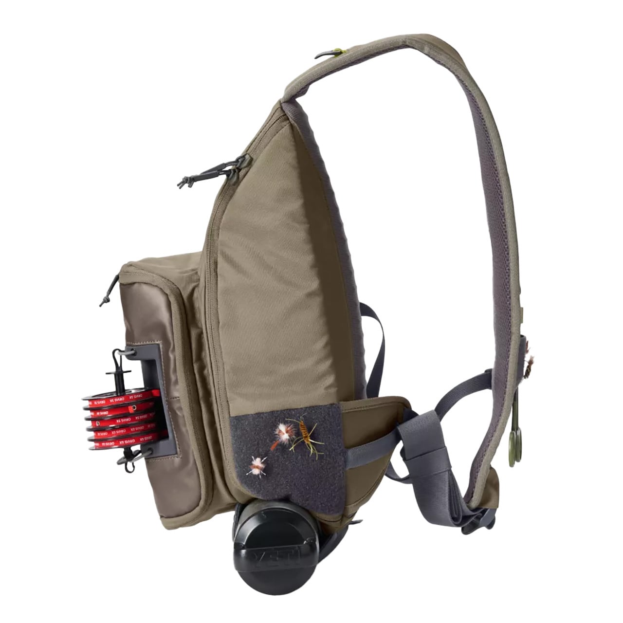 Orvis Sling Pack side view of color Dusty Olive, accessories not included
