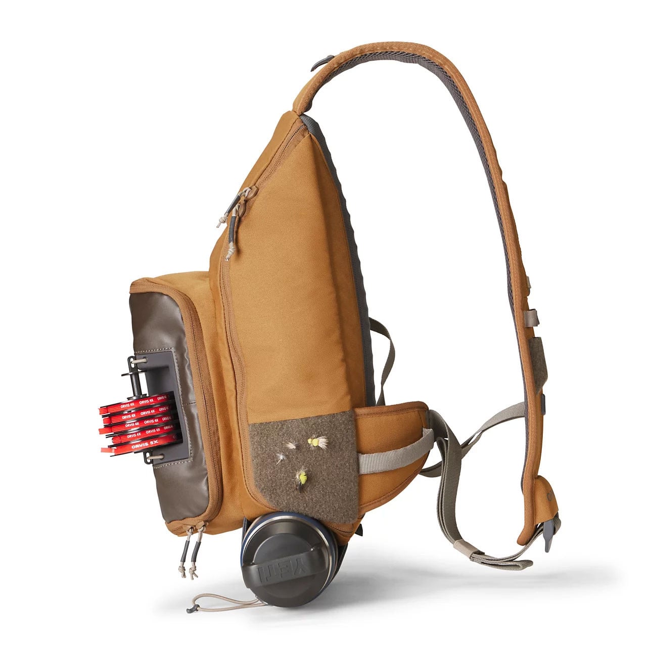 Orvis Sling Pack side view of color Dark Vicuna, accessories not included