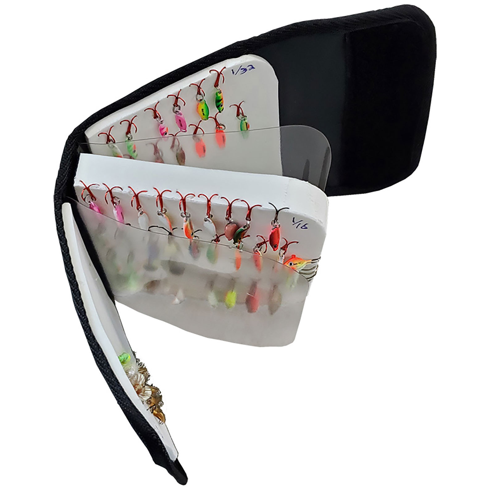 Lakewood Lure Wallet open top with view of fishing lures attached to foam