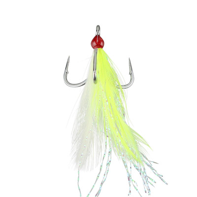 Mustad AlphaPoint In-Line Triple Grip Feathered Hook | Chartreuse; 1 | FishUSA