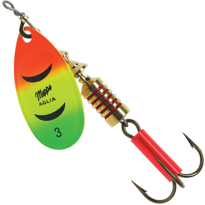 Mepps Dressed Aglia Inline Spinner, Hot Orange, Chartreuse, & Brown, 1/2 oz