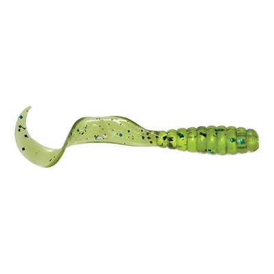 Mister Twister Double Tail Grub | Black/Chartreuse Silver Flake; 2 in. | FishUSA