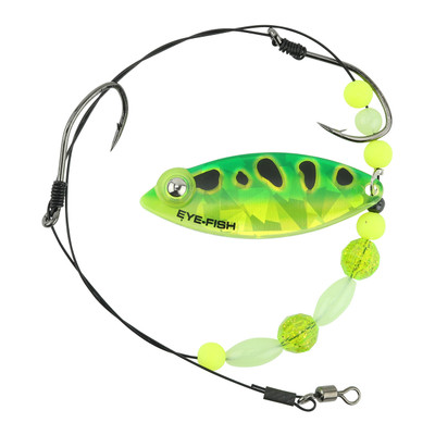 Eye-Fish Premium Single Willow Blade Worm Harness Green Frog Glow - Silver Back